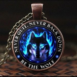 Wolf Necklace Never Quit Never Back Down Be The Wolf Cabochon Inspiration
